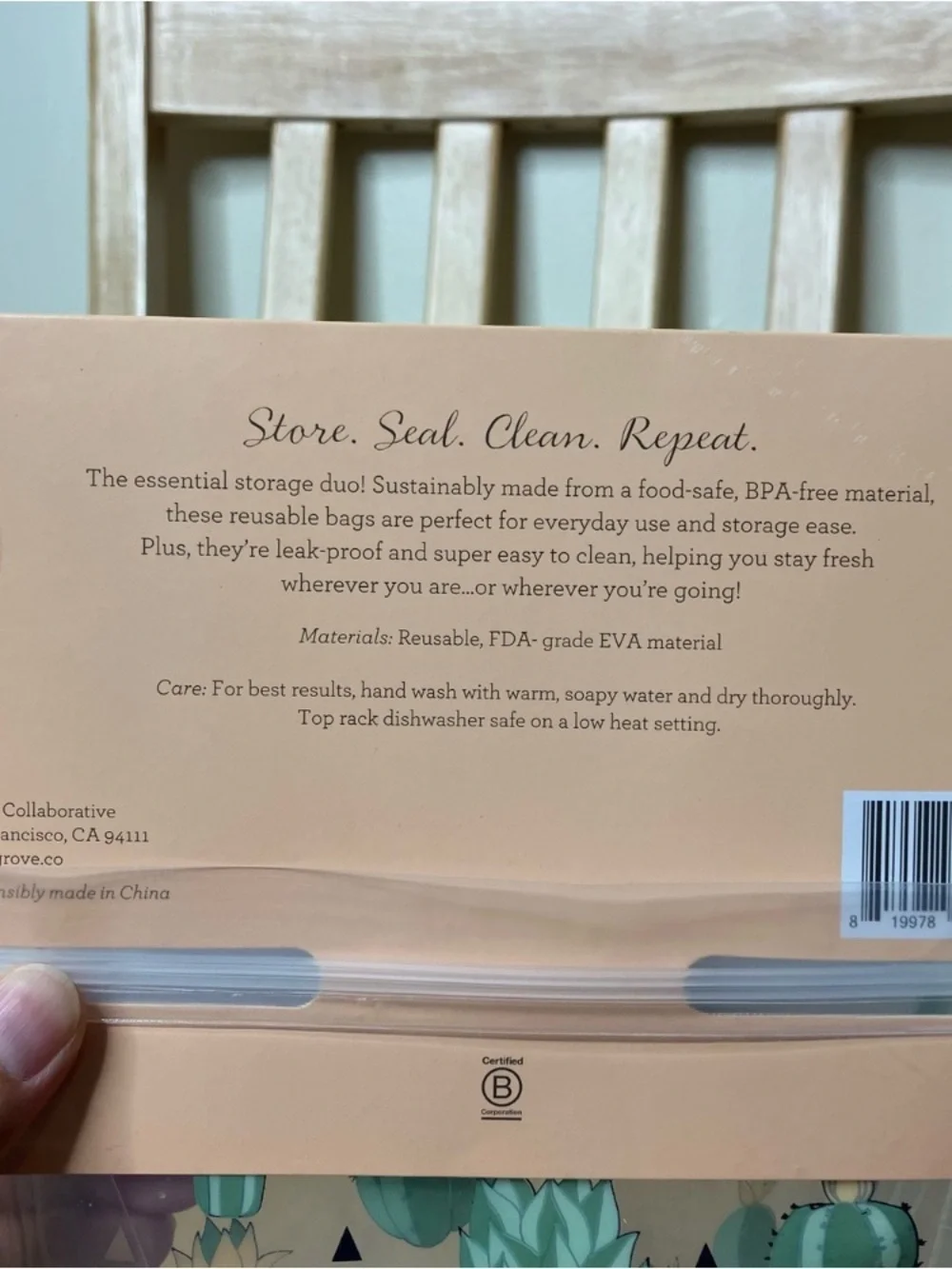 Brand New Grove Collaborative reusable sandwich snack ziploc bags
